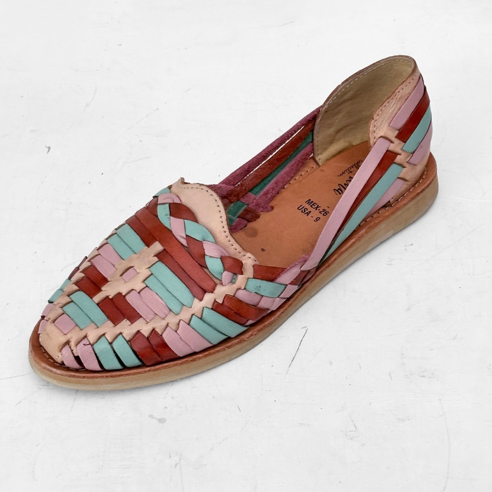 Macarena Collection Multi Color Woven Leather Huarache Sandals Womens 9 Boho